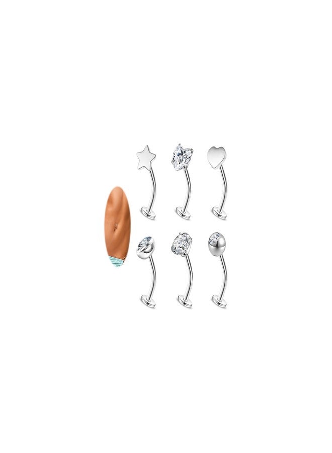 BodyAce 14G Floating Belly Button Rings Surgical Steel Curved Navel Ring Cubic Zirconia Long Bars Internally Threaded Flat Back Piercing Barbells 6/8/10/12/14MM [1.6mm=14G,BL:6mm] - Image 1